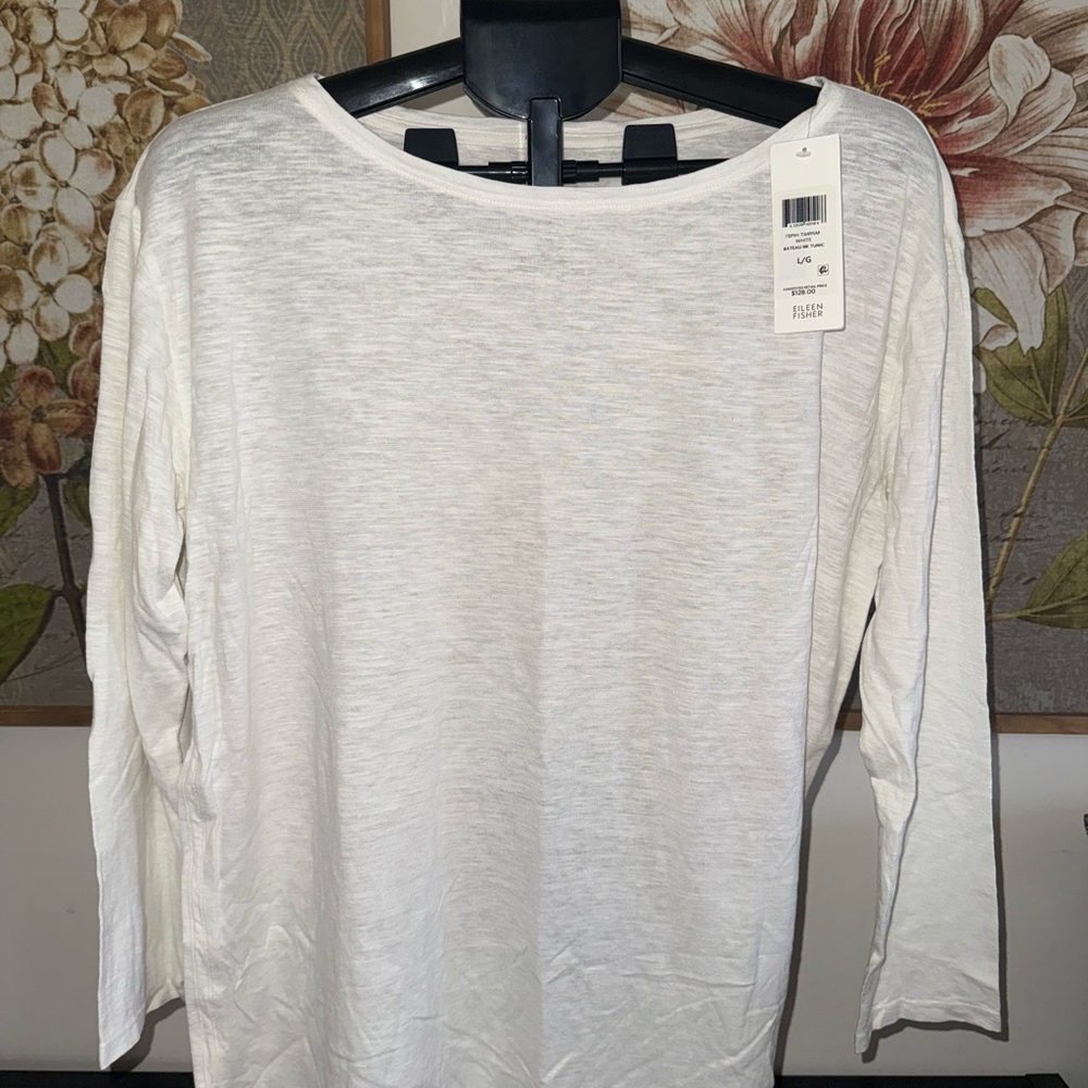 Eileen Fisher White Bateau Neck Tunic